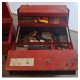 Metal Toolboxes with Assorted Tools and Parts