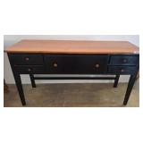 Wood Console Table with Black Base and Drawers