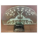 Etched Glass Panel With Gazelle Motif on Stand