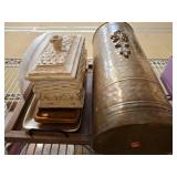 Decorative Storage Lot: Chest, Metal Canister, Tra