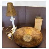 Decorative Lot: Lamp, Bowl, and Woven Vase