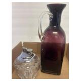 Glass Pitcher, Lighter, and Agate Slice Set