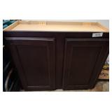 Dark Wood-Finish Kitchen Cabinet with Shelves