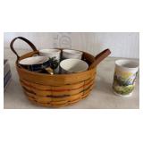Longaberger Basket With Mugs and Tumblers