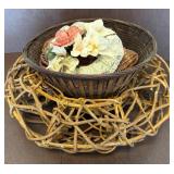 Wicker Basket with Faux Floral Arrangement