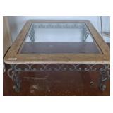 Glass-Top Coffee Table with Stone and Metal Base