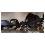 Baseball Helmets, Caps, Bag, and Baseball Lot