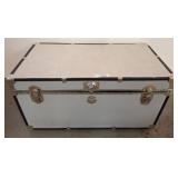 Grey Metal Storage Trunk with Fabric Covering