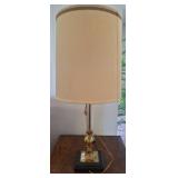 Brass and Glass Table Lamp with Shade, 33in