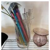 Knitting Supplies and Glass Vases