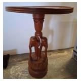 Round Carved Wood Table with Elephant Base