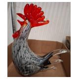 Blown Glass Rooster Figurine with Red Comb