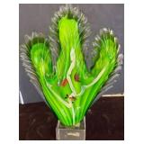 Blown Green Glass Sculpture on Square Base