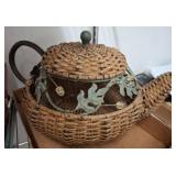 Wicker Teapot With Metal Leaf Accents