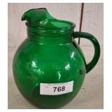 Green Glass Pitcher with Handle and Pour Spout