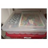 Plastic Bins With Coloring Books and Art Supplies
