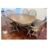Wood Dining Table with Six Windsor-Style Chairs
