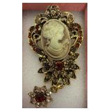 Cameo Brooch with Rhinestone Accents