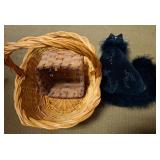 Woven Basket and Fabric Cat Decor