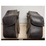 Black Leather Studded Motorcycle Saddlebags