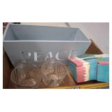 Decorative Wooden Box, Ceramic Figurine, and Glass