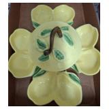 Yellow Ceramic Serving Tray With Lid and Handle