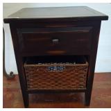 Wood Side Table with Drawer and Basket Storage