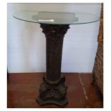 Glass-Top Pedestal Table with Metal Base