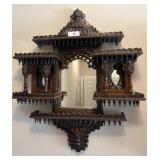 Carved Wood Wall Mirror with Shelves
