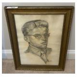 Framed 1956 Portrait Drawing, Signed