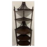Dark Wood Corner Shelf With Drawer, 20x14x60
