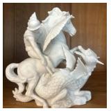 White Ceramic St. George and Dragon Sculpture