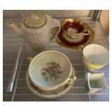 Teacups, Saucers, and Ceramic Teapot