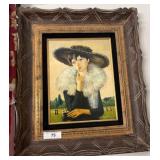 Framed Portrait Painting of Woman in Hat