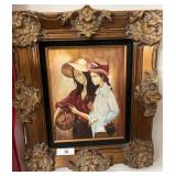 Framed Oil Painting of Two Women with Hats