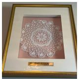 Framed Crochet Lace Artwork in Gold Frame