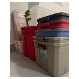Plastic Storage Bins and Cardboard Boxes