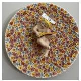 Ceramic Plate with Cherub and Floral Motif 14in