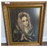 Framed Religious Print with Ornate Gold-Tone Frame