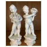 Porcelain Cherub Figurines with Flowers