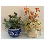 Two Decorative Planters with Faux Flowers