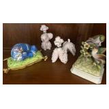 Ceramic Figurines: Cat, Poodles, and Birds