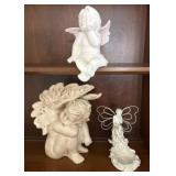 Three Angel and Fairy Figurines in Ceramic and Wir