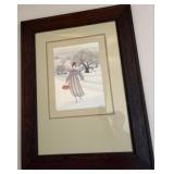 Framed Print of Woman in Winter Scene