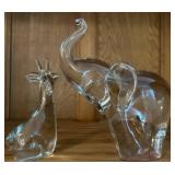 Clear Glass Elephant and Giraffe Figurines