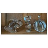 Three Clear Glass Animal Figurines
