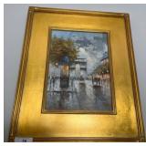 Framed Oil Painting of Urban Scene by Palsey