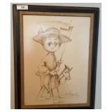 Framed Sketch of Child With Toy Horse