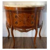 Marble-Top Demilune Inlaid Wood Cabinet
