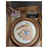 Framed Artini Engraving, Porcelain Dog Figurine